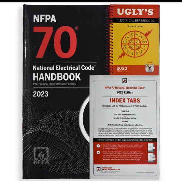 NFPA 70 National Electrical Code with 2023 HANDBOOK +TAB + ugly electrical (sp)