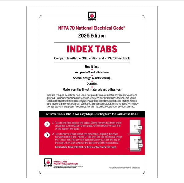 NFPA 70, National Electrical Code (NEC) Self-Adhesive Index Tabs (2026)